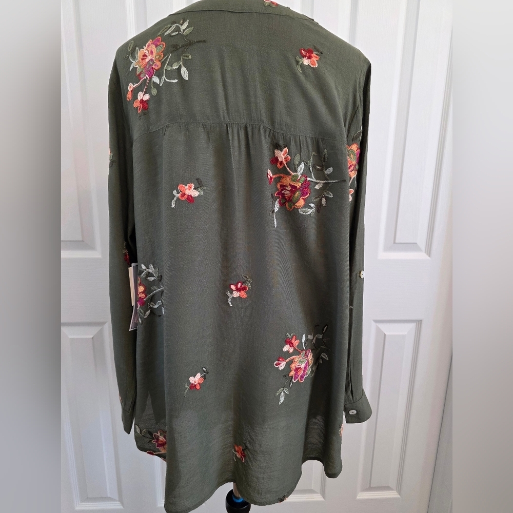 Fig & Flower Embroidered Tunic Top Boho Floral Long Sleeve Blouse- New SZ 1X - Picture 7 of 11